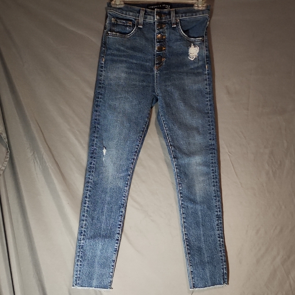 Veronica Beard High Rise Distressed Blue Jeans